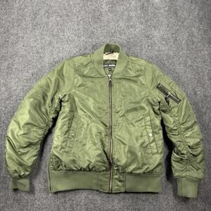 STEVE MADDEN parachute Bomber Satin jacket side zip Size Medium bear fleece